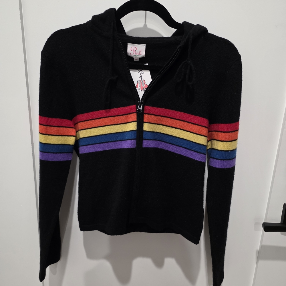 PINK PINEAPPLE Black Hoodie with Colorful Stripes